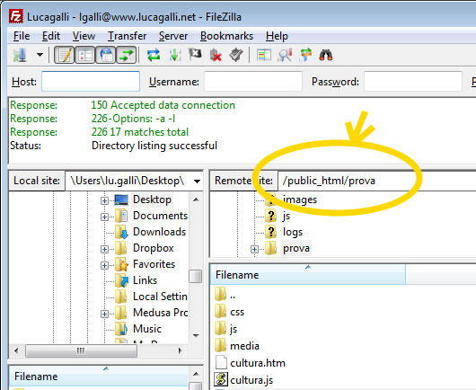 Directory mostrata con FileZilla