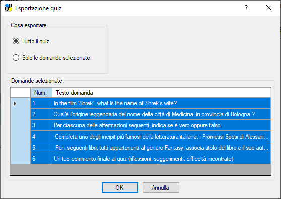 Che cosa esportare, tutto o solo alcune domande